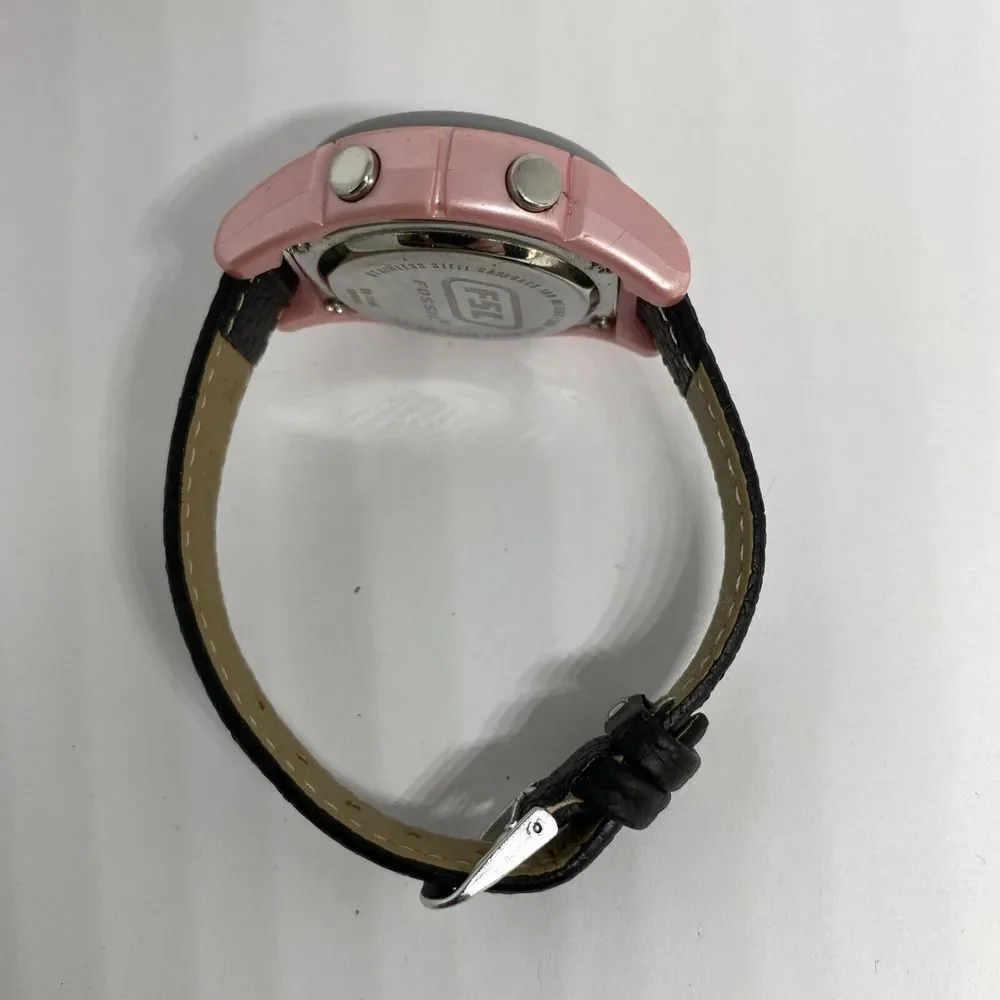 Fossil DQ1166 Women's Black Leather Digital Gray Dial Quartz Genuine Watch LJ311